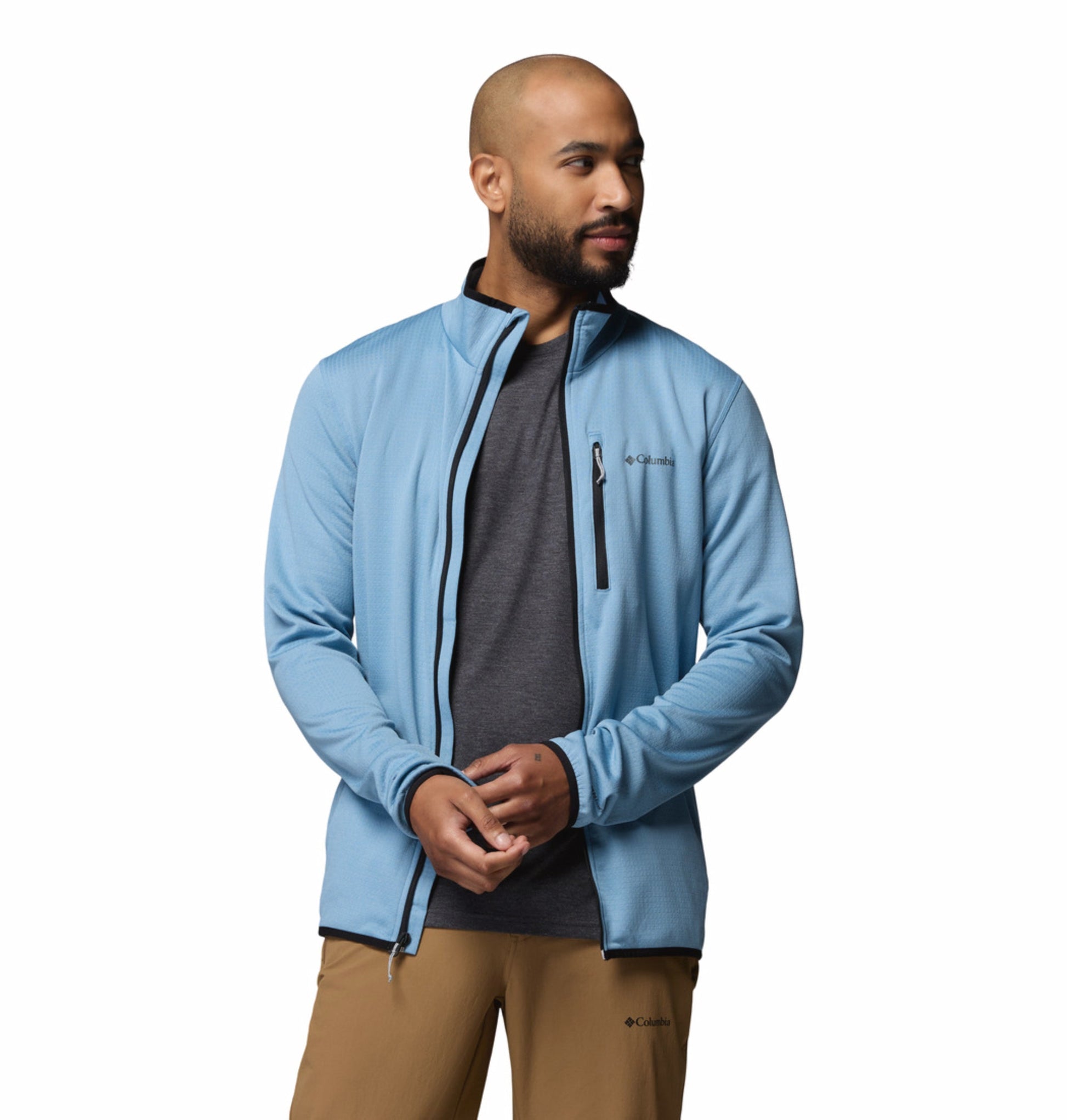men blue omni wick essential hike grid fleece jacket