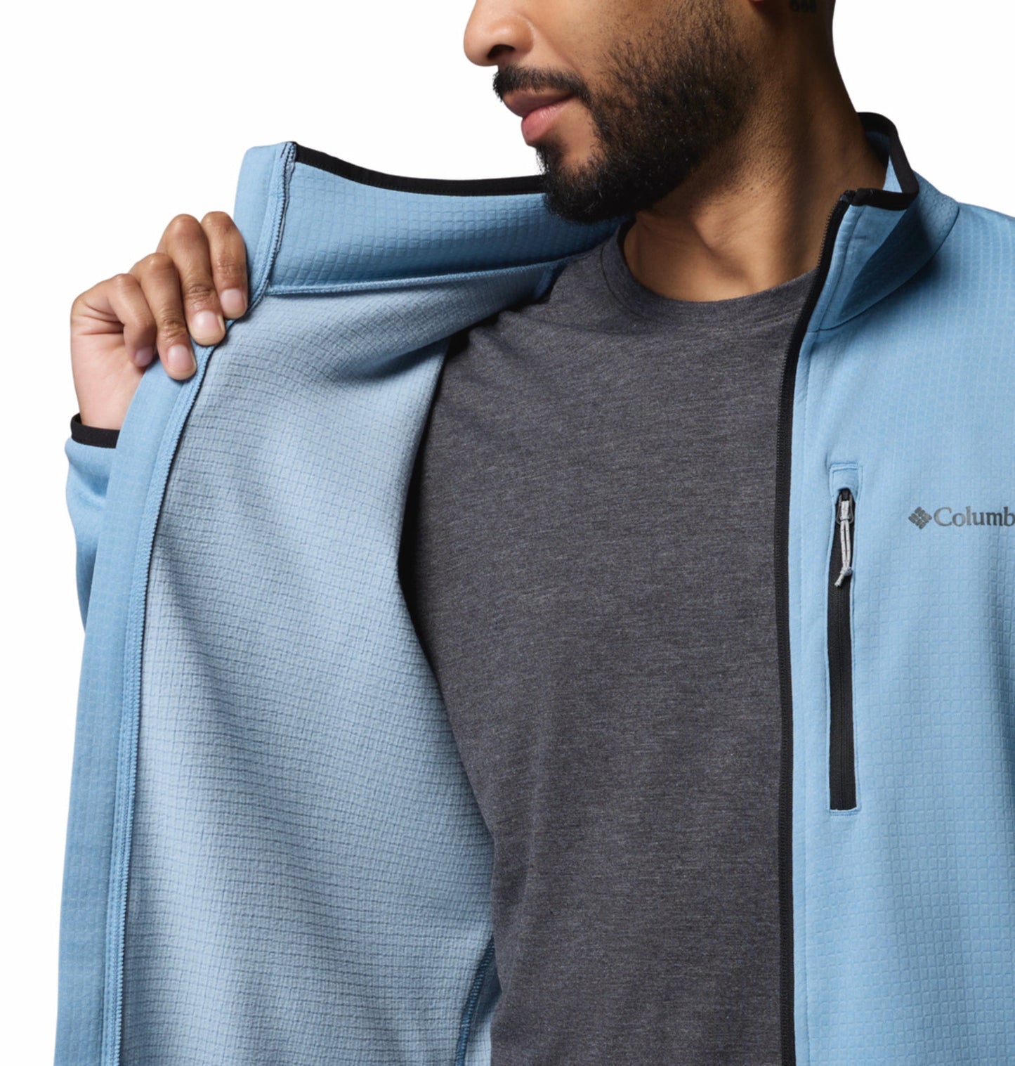 men blue omni wick essential hike grid fleece jacket