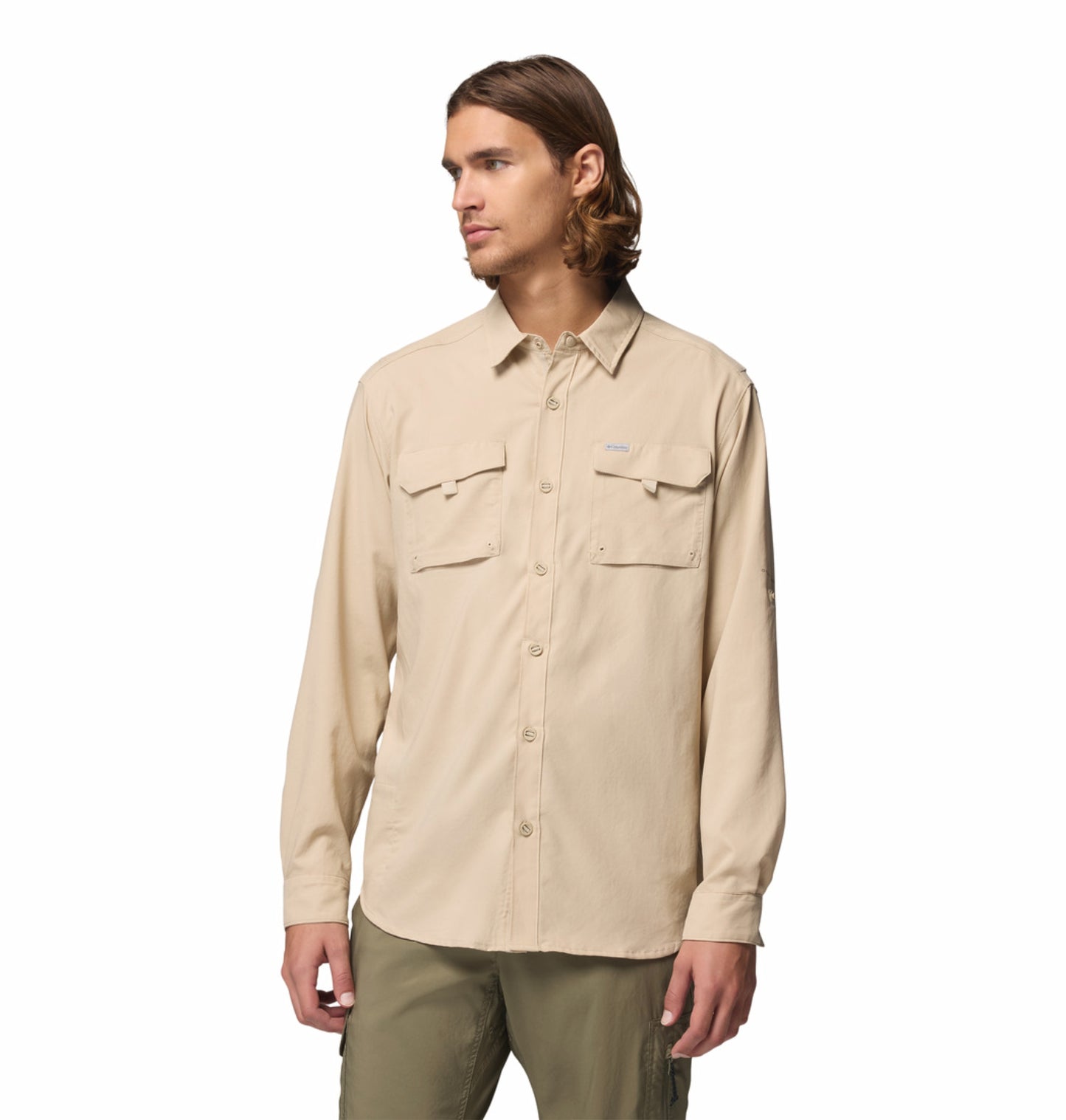 Columbia Men Beige Omni-Shade Silver Ridge Utility II Long Sleeve Shirt for Outdoor