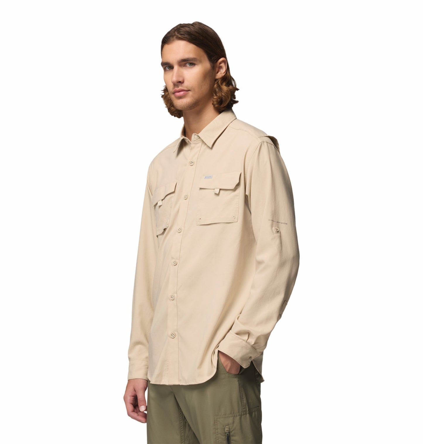 Columbia Men Beige Omni-Shade Silver Ridge Utility II Long Sleeve Shirt for Outdoor