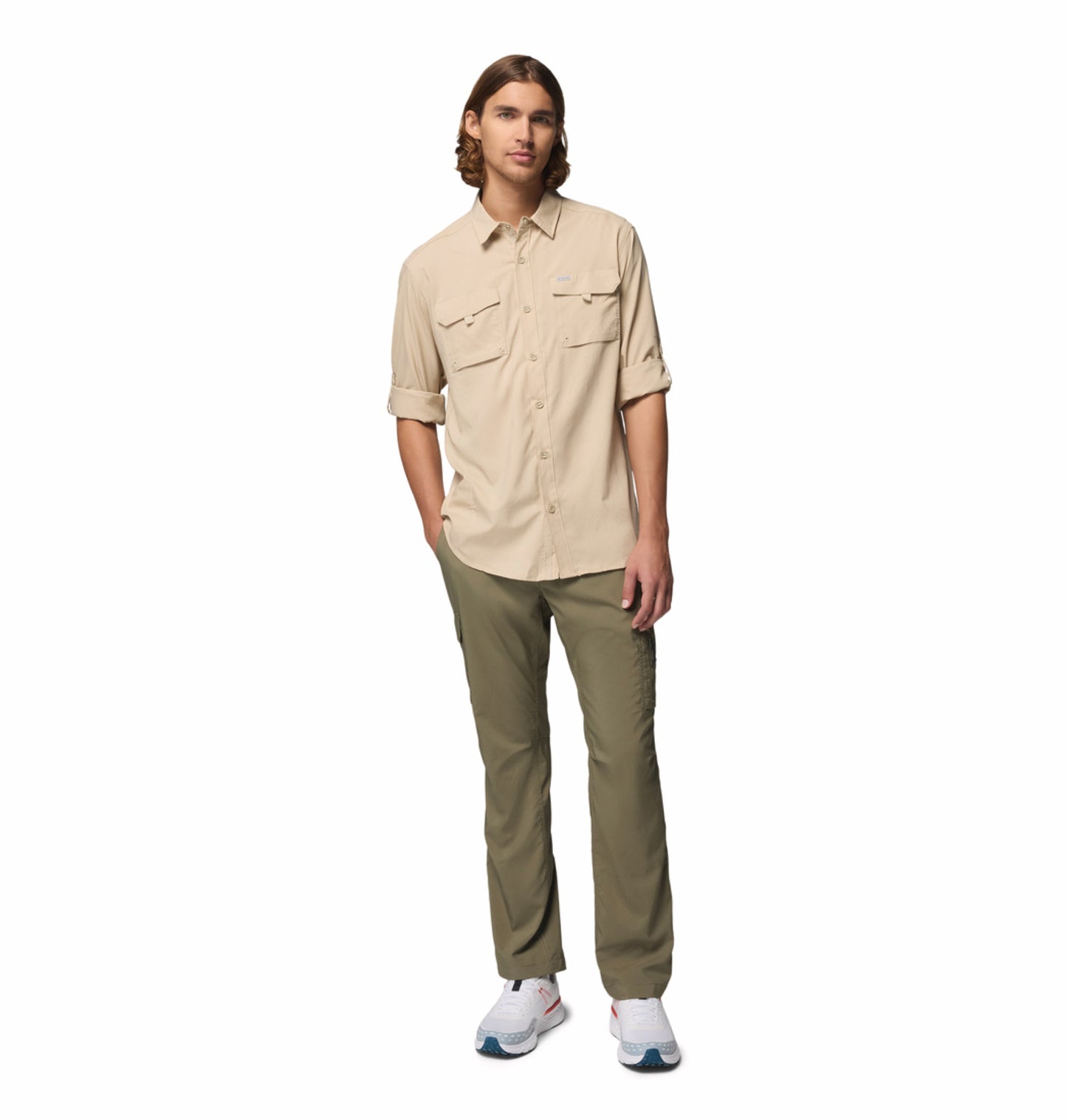 Columbia Men Beige Omni-Shade Silver Ridge Utility II Long Sleeve Shirt for Outdoor
