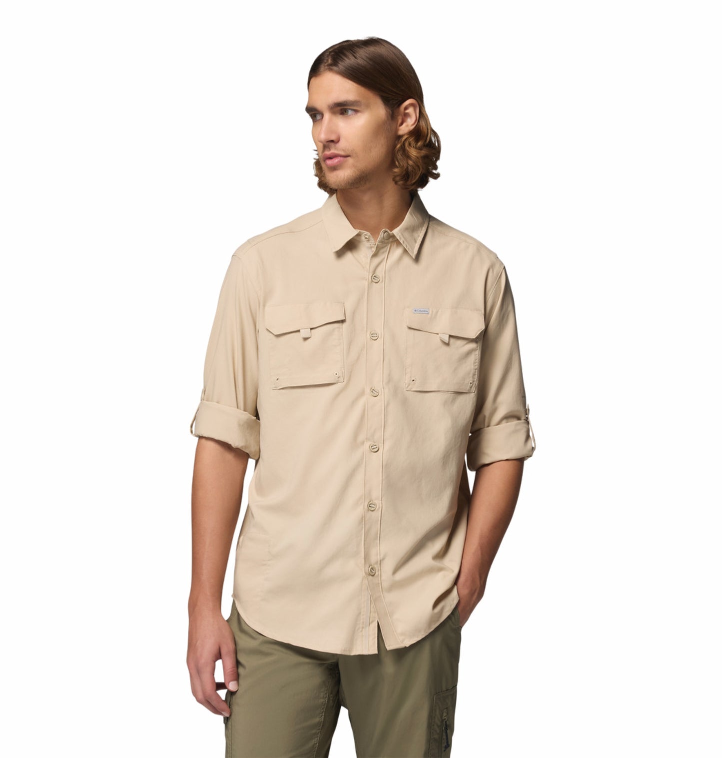 Columbia Men Beige Omni-Shade Silver Ridge Utility II Long Sleeve Shirt for Outdoor