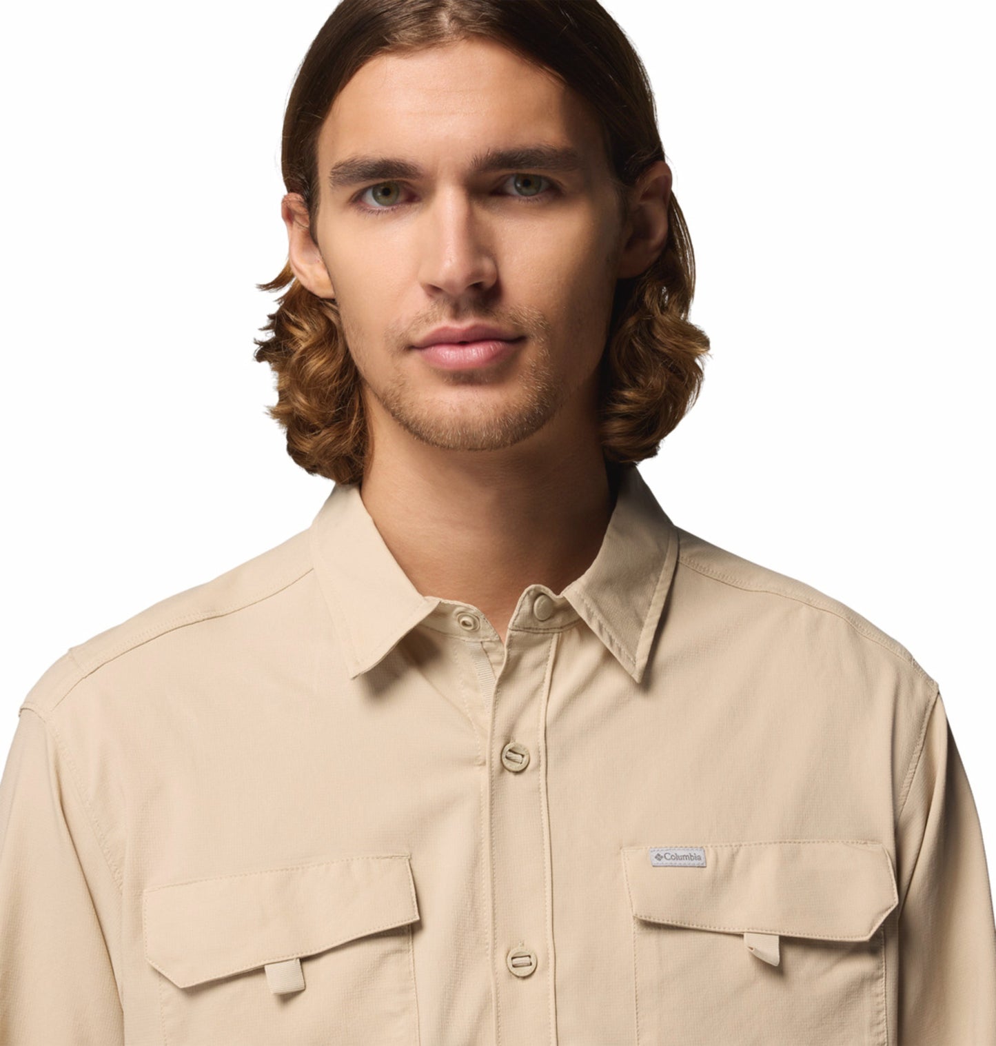 Columbia Men Beige Omni-Shade Silver Ridge Utility II Long Sleeve Shirt for Outdoor
