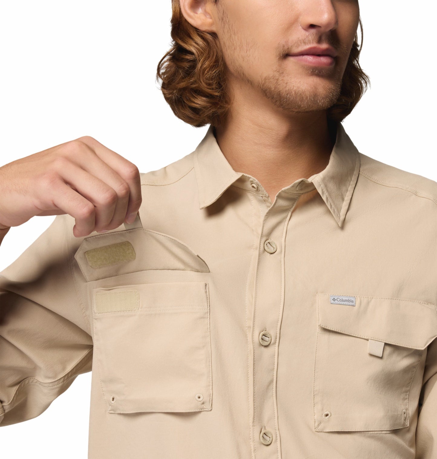 Columbia Men Beige Omni-Shade Silver Ridge Utility II Long Sleeve Shirt for Outdoor