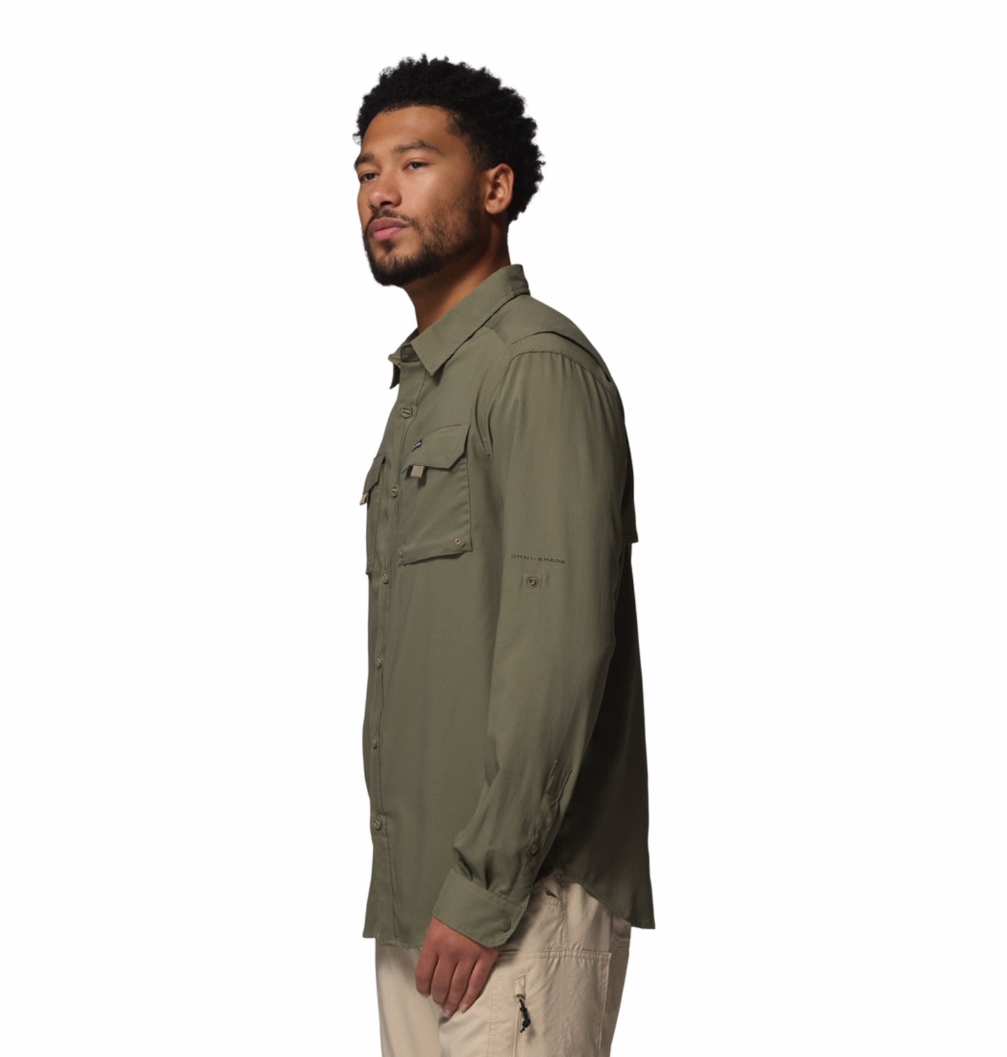 Columbia Men Olive Green Omni-Shade Silver Ridge Utility II Long Sleeve Shirt Outdoor