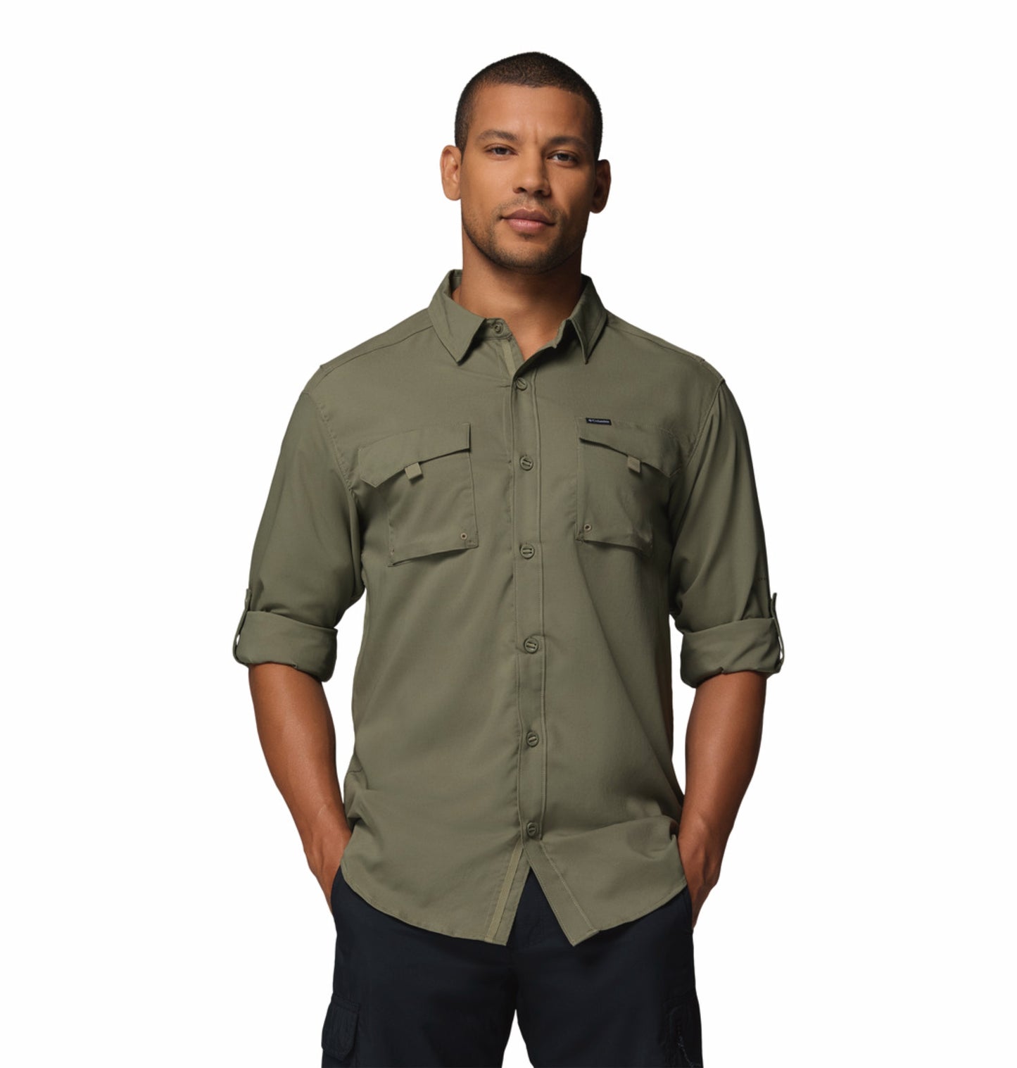 Columbia Men Olive Green Omni-Shade Silver Ridge Utility II Long Sleeve Shirt Outdoor