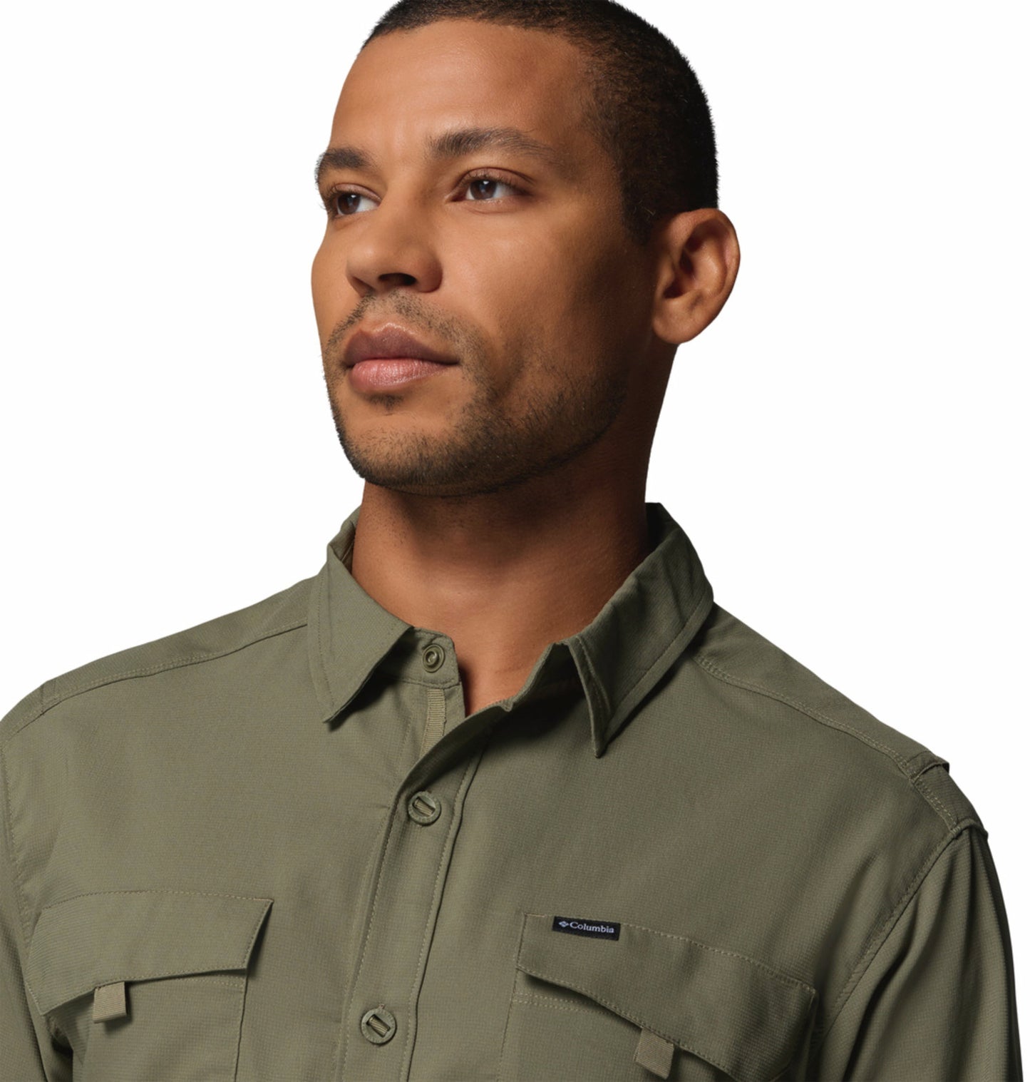 Columbia Men Olive Green Omni-Shade Silver Ridge Utility II Long Sleeve Shirt Outdoor