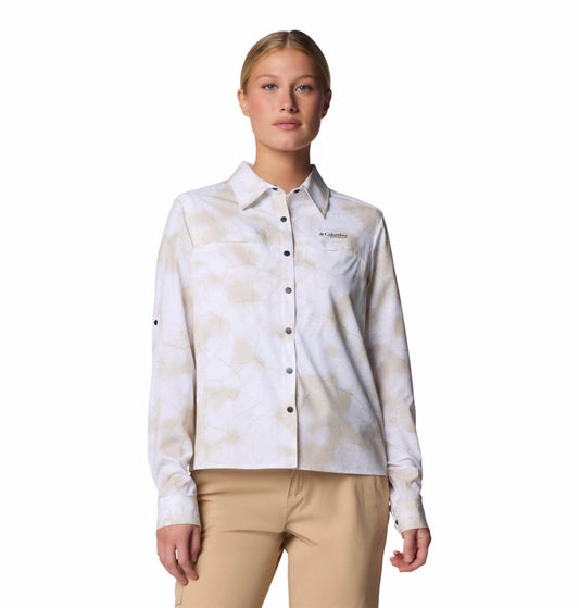 Columbia Womens White Omni-Shade Broad Spectrum Summit Valley Woven Long Sleeve Shirt