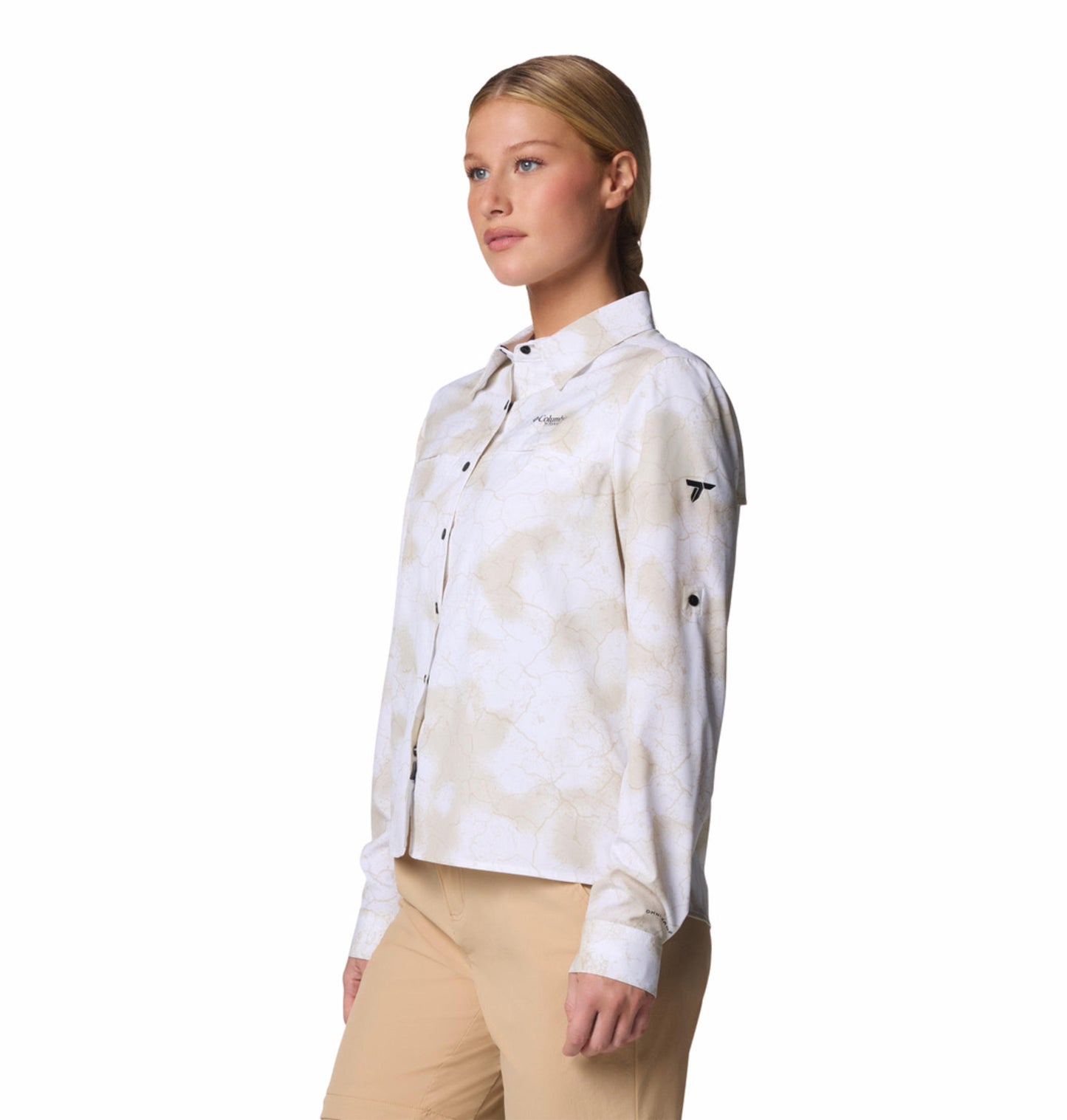 Columbia Womens White Omni-Shade Broad Spectrum Summit Valley Woven Long Sleeve Shirt
