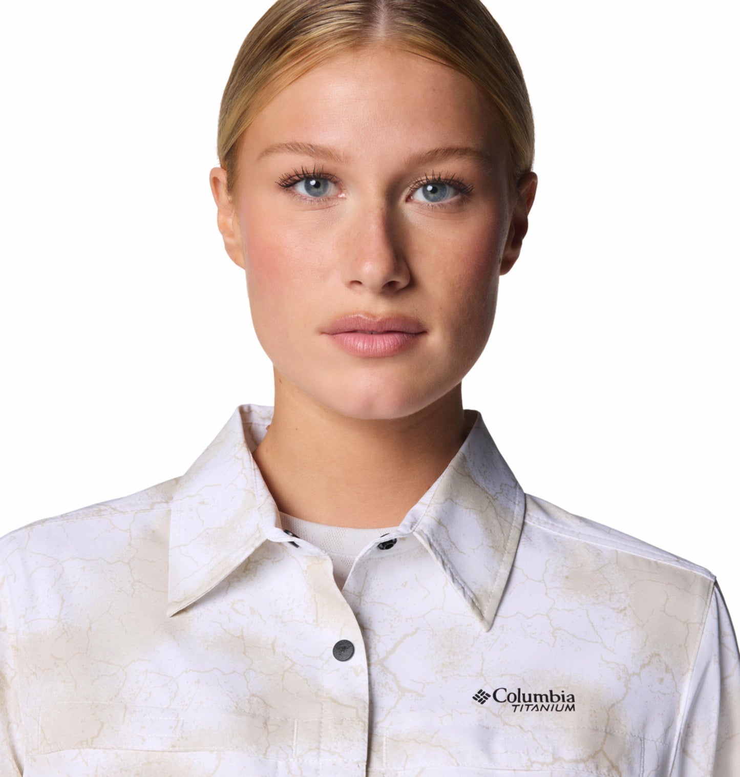 Columbia Womens White Omni-Shade Broad Spectrum Summit Valley Woven Long Sleeve Shirt