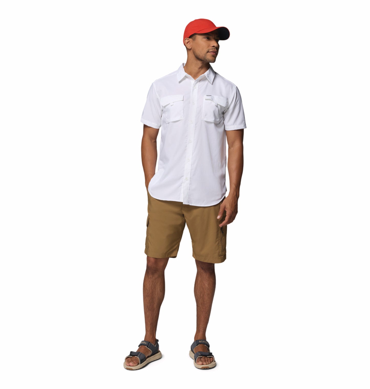 Columbia Men White Omni-Shade Silver Ridge Utility II Short Sleeve Shirt