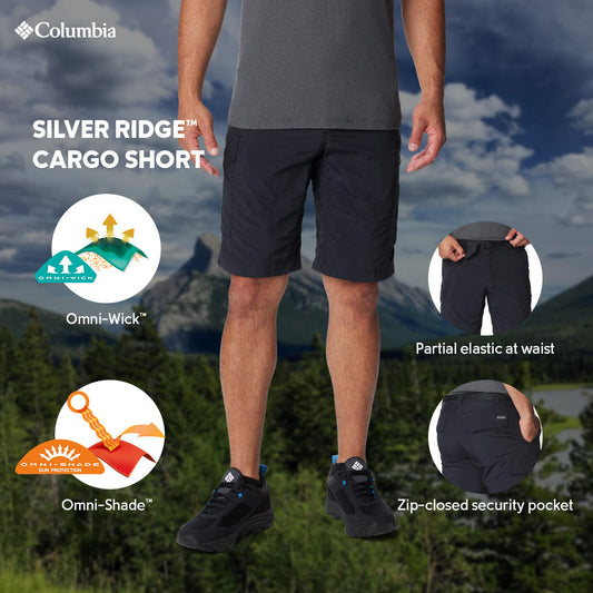 Columbia Men Black Silver Ridge Cargo Short (Sun Protection)