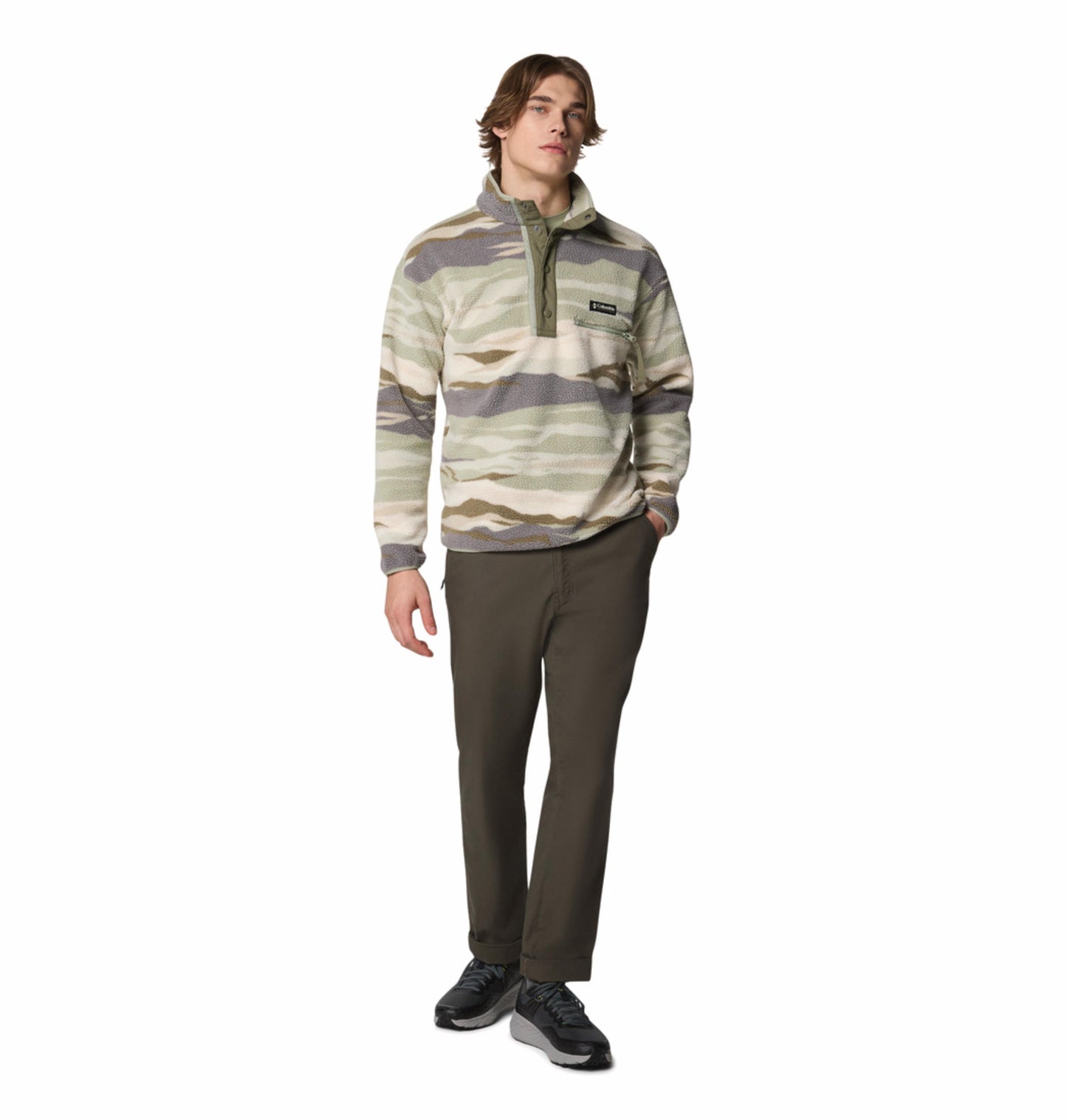 Columbia Mens Green Helvetia II Printed Half Snap Fleece Pullover