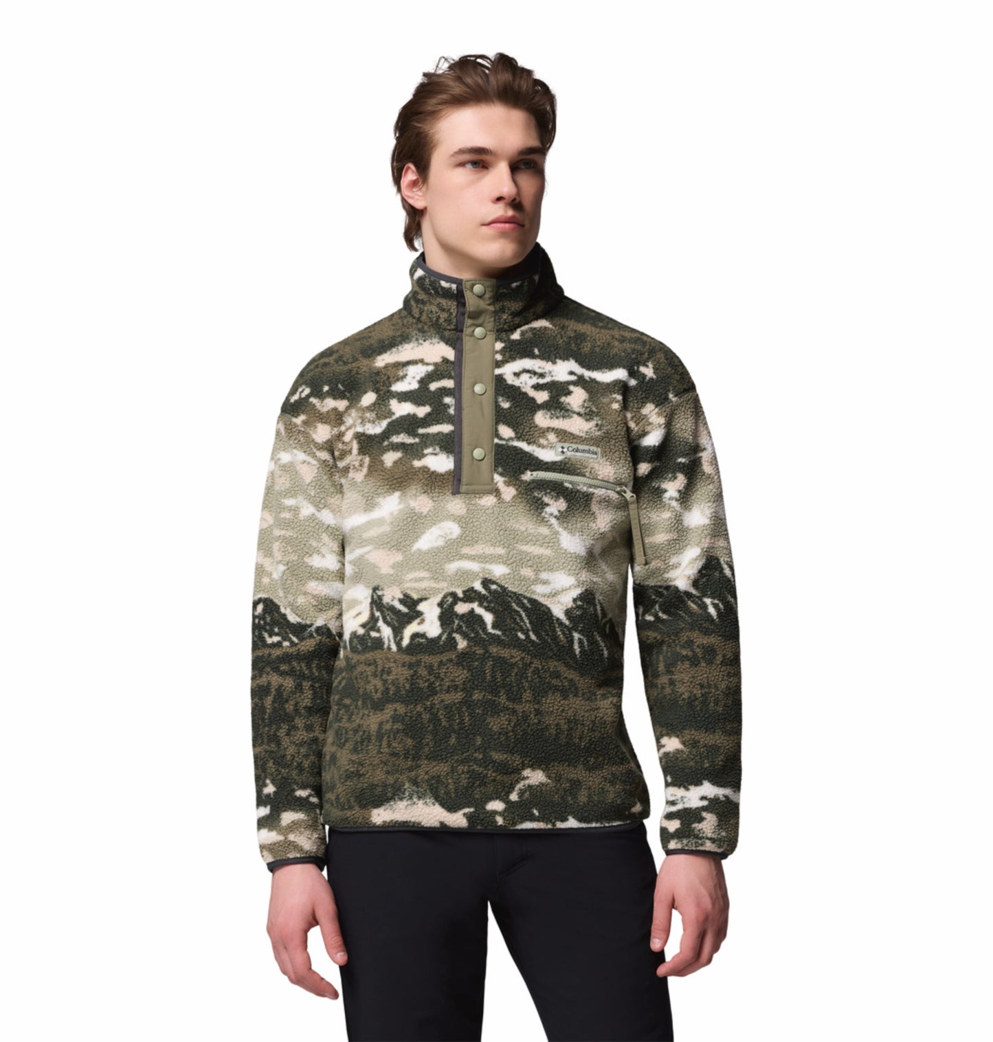 Columbia Men Green Helvetia II Printed Fleece Jacket