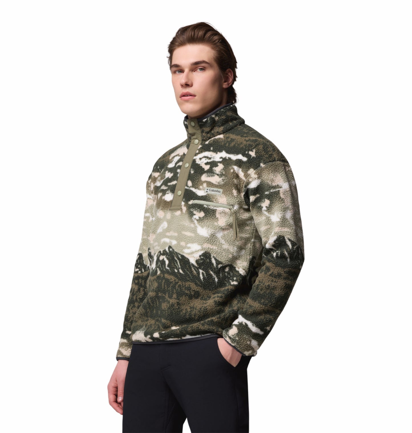 Columbia Men Green Helvetia II Printed Fleece Jacket