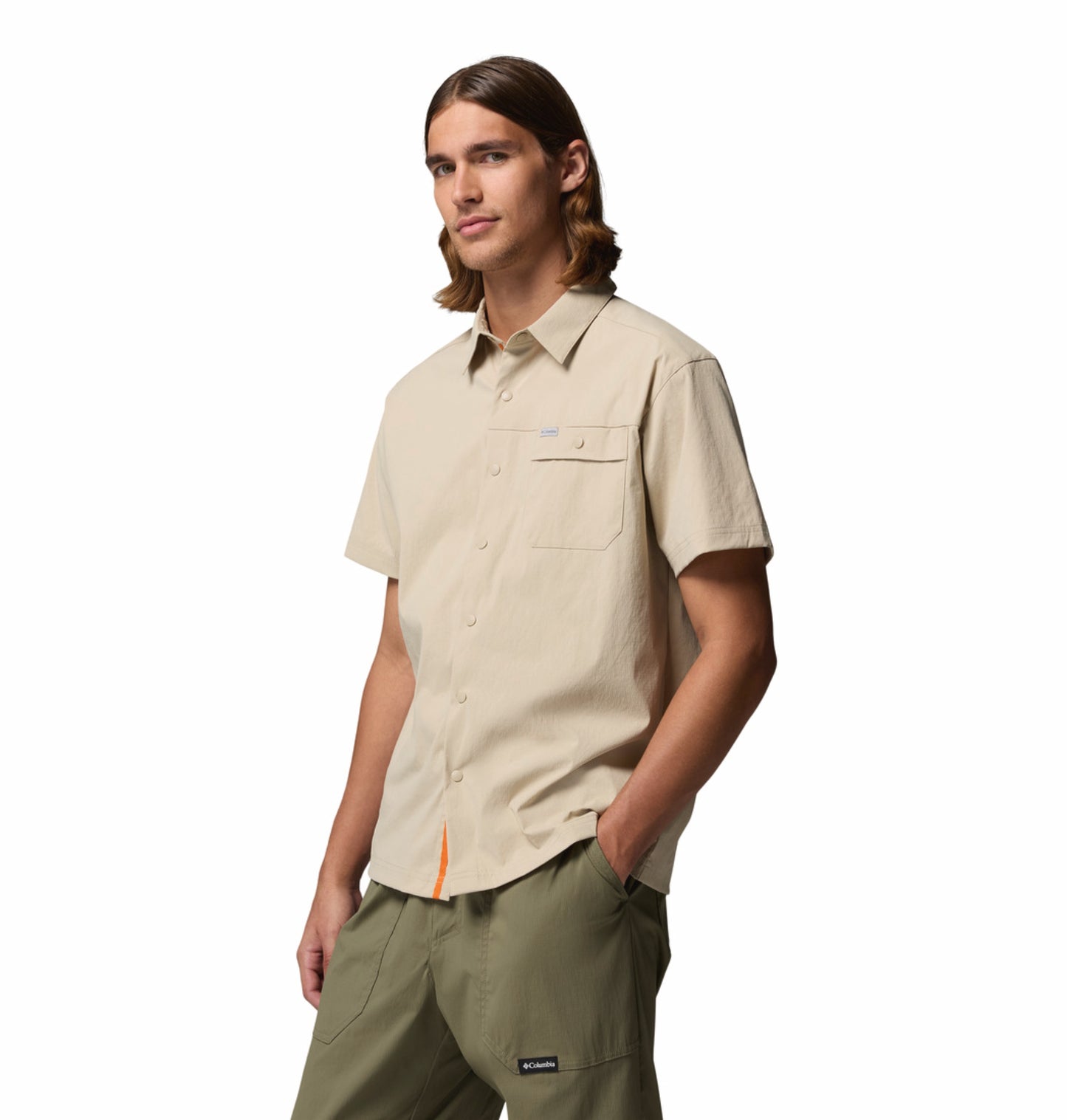 Columbia Men Beige Omni-Shade Landroamer Ripstop II Short Sleeve Shirt
