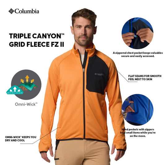 Columbia Mens Orange Omni-Wick Triple Canyon Grid II Full Zip Fleece Jacket