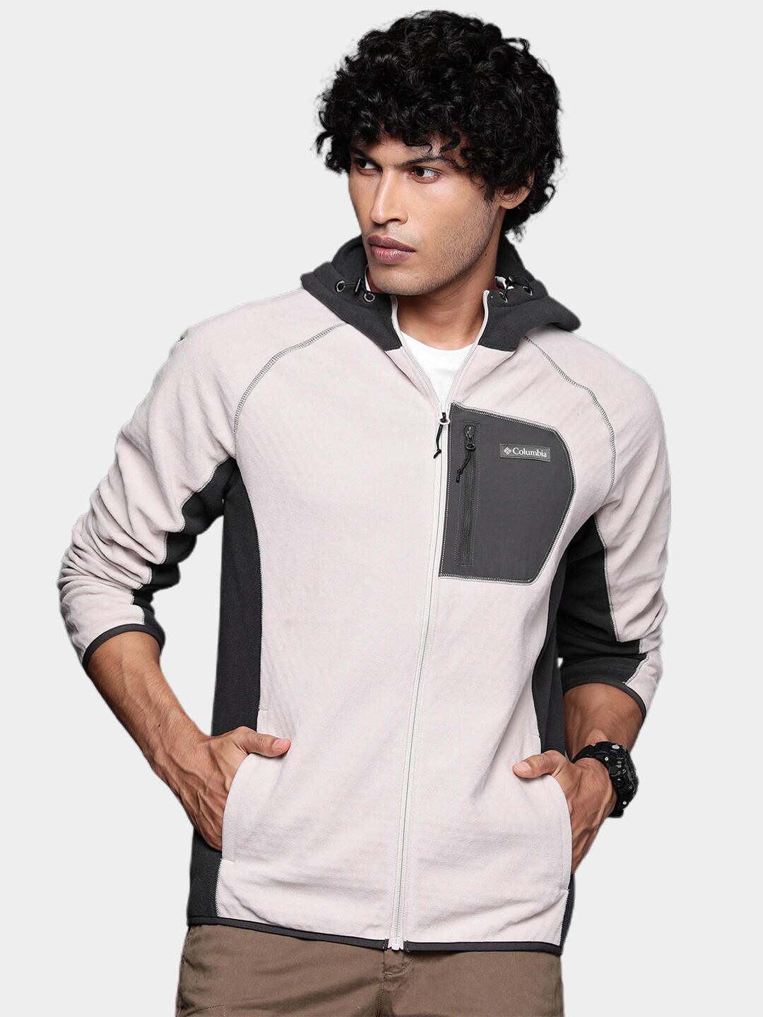 Columbia Men Brown M Outdoor Tracks Hooded Full Zip
