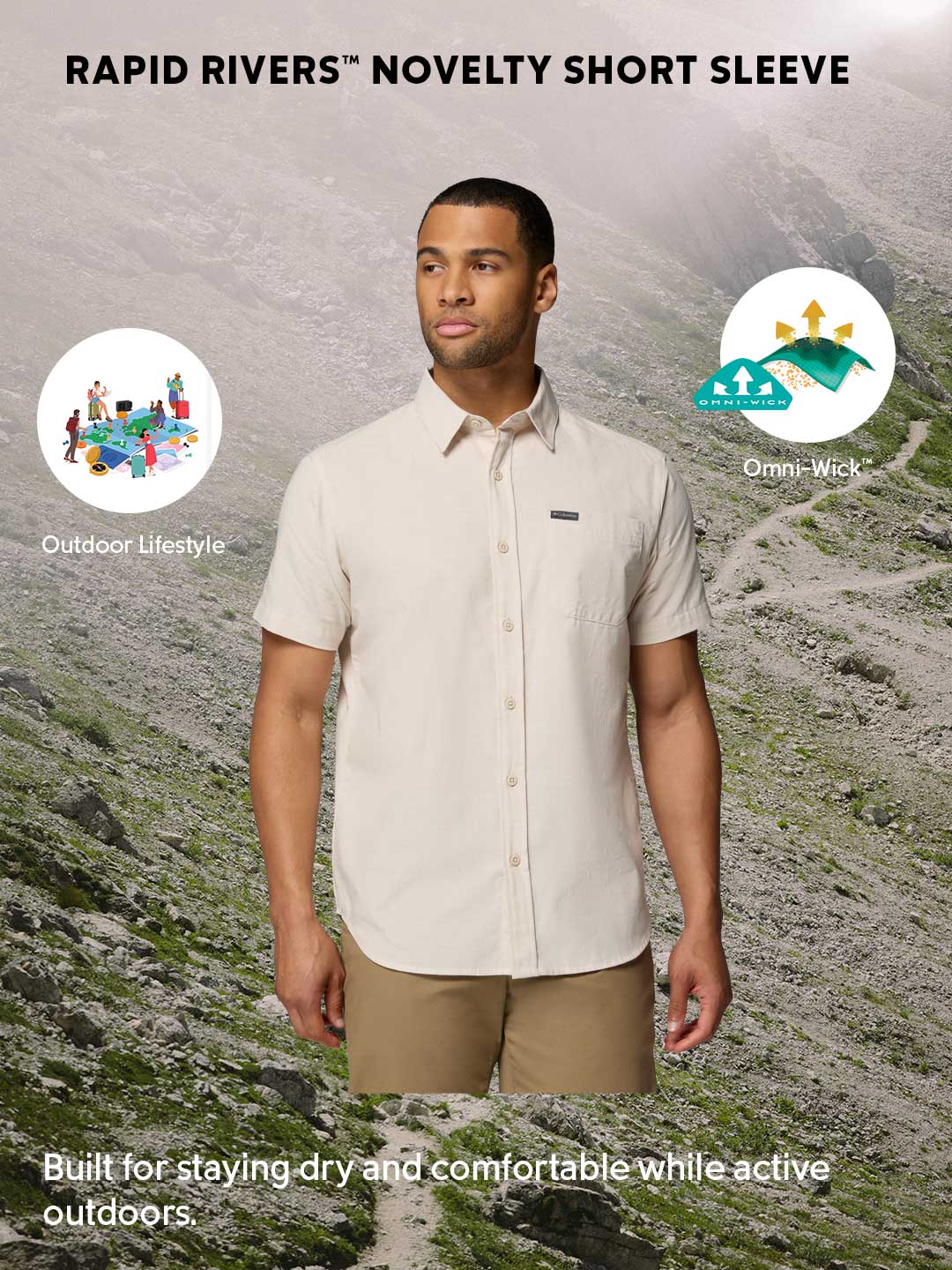 Columbia Men’s Omni-Wick Rapid Rivers Short Sleeve Shirt - Beige