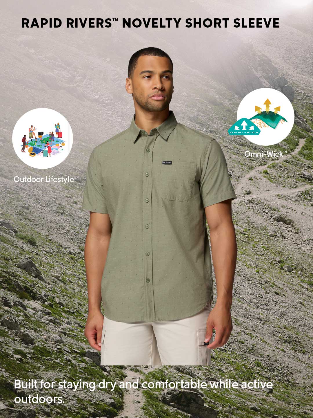 Columbia Men’s Olive Green Omni-Wick Rapid Rivers Short Sleeve Shirt