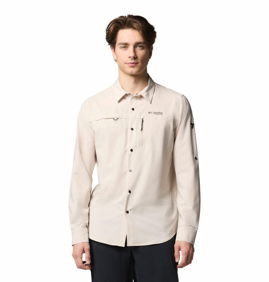 Columbia Mens Beige Omni-Shade Broad Spectrum Summit Valley Woven Long Sleeve Shirt