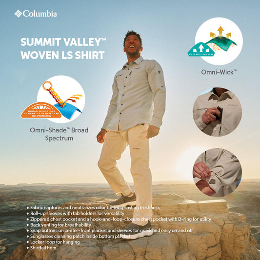 Columbia Mens Beige Omni-Shade Broad Spectrum Summit Valley Woven Long Sleeve Shirt