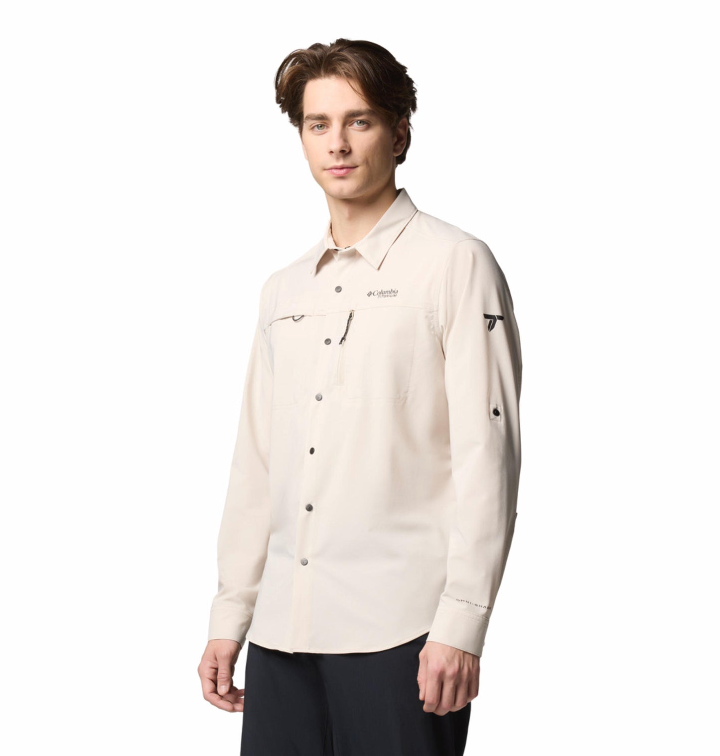 Columbia Mens Beige Omni-Shade Broad Spectrum Summit Valley Woven Long Sleeve Shirt