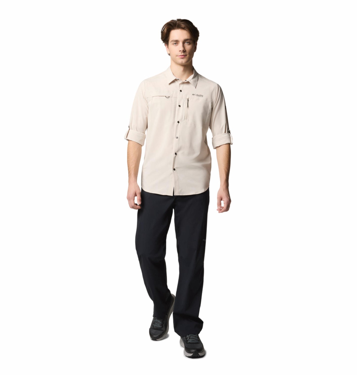 Columbia Mens Beige Omni-Shade Broad Spectrum Summit Valley Woven Long Sleeve Shirt