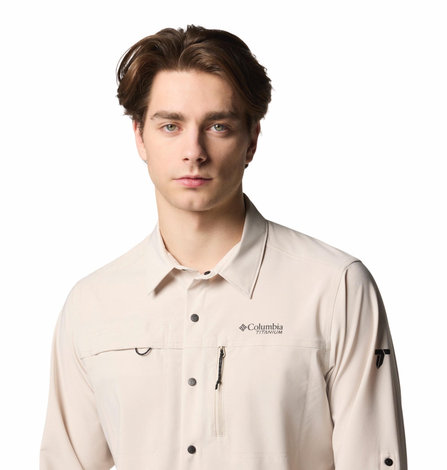 Columbia Mens Beige Omni-Shade Broad Spectrum Summit Valley Woven Long Sleeve Shirt