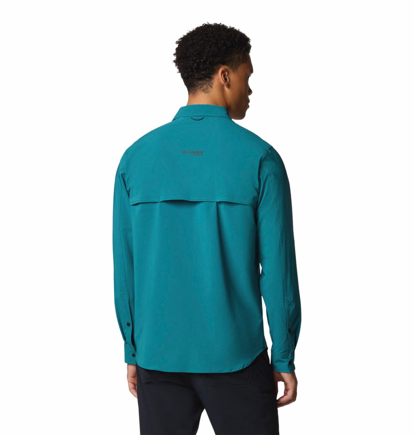 Columbia Mens Teal Omni-Shade Broad Spectrum Summit Valley Woven Long Sleeve Shirt