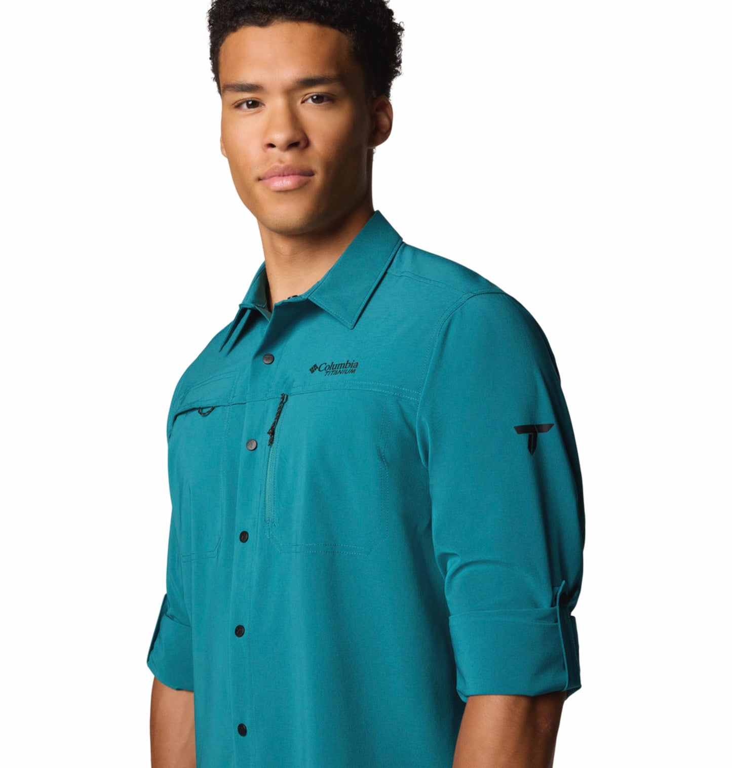 Columbia Mens Teal Omni-Shade Broad Spectrum Summit Valley Woven Long Sleeve Shirt