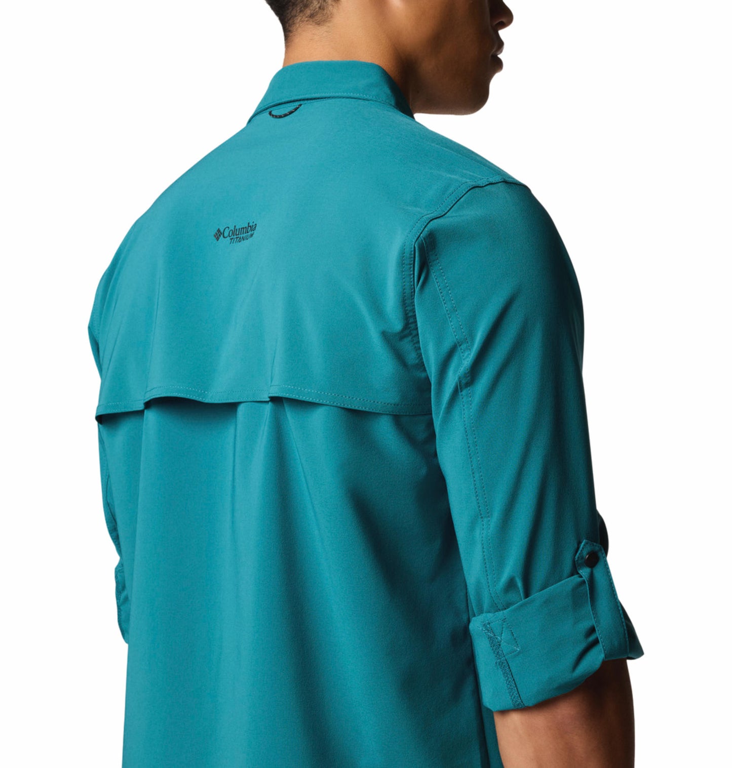 Columbia Mens Teal Omni-Shade Broad Spectrum Summit Valley Woven Long Sleeve Shirt