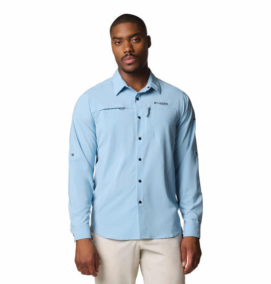 Columbia Mens Blue Omni-Shade Broad Spectrum Summit Valley Woven Long Sleeve Shirt