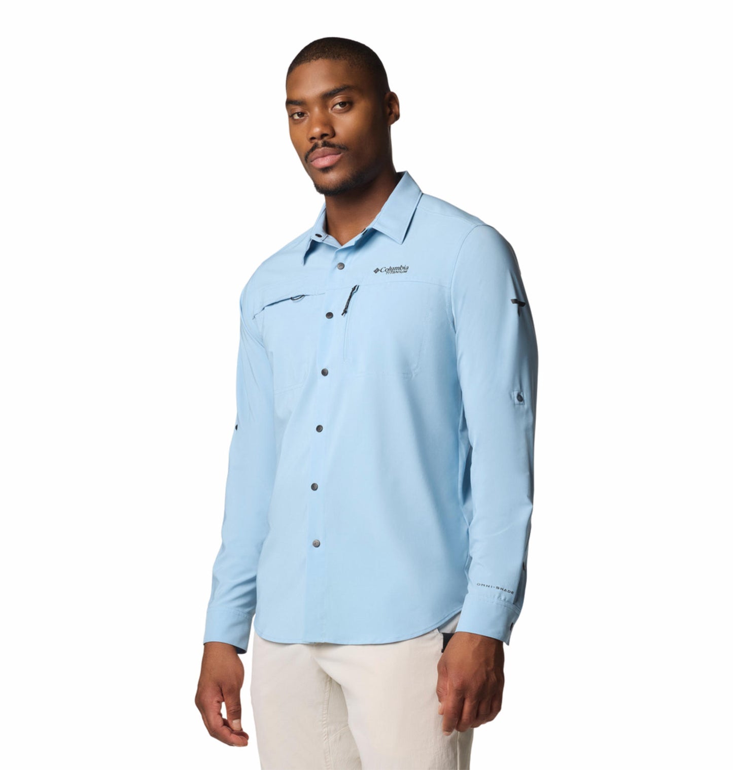 Columbia Mens Blue Omni-Shade Broad Spectrum Summit Valley Woven Long Sleeve Shirt