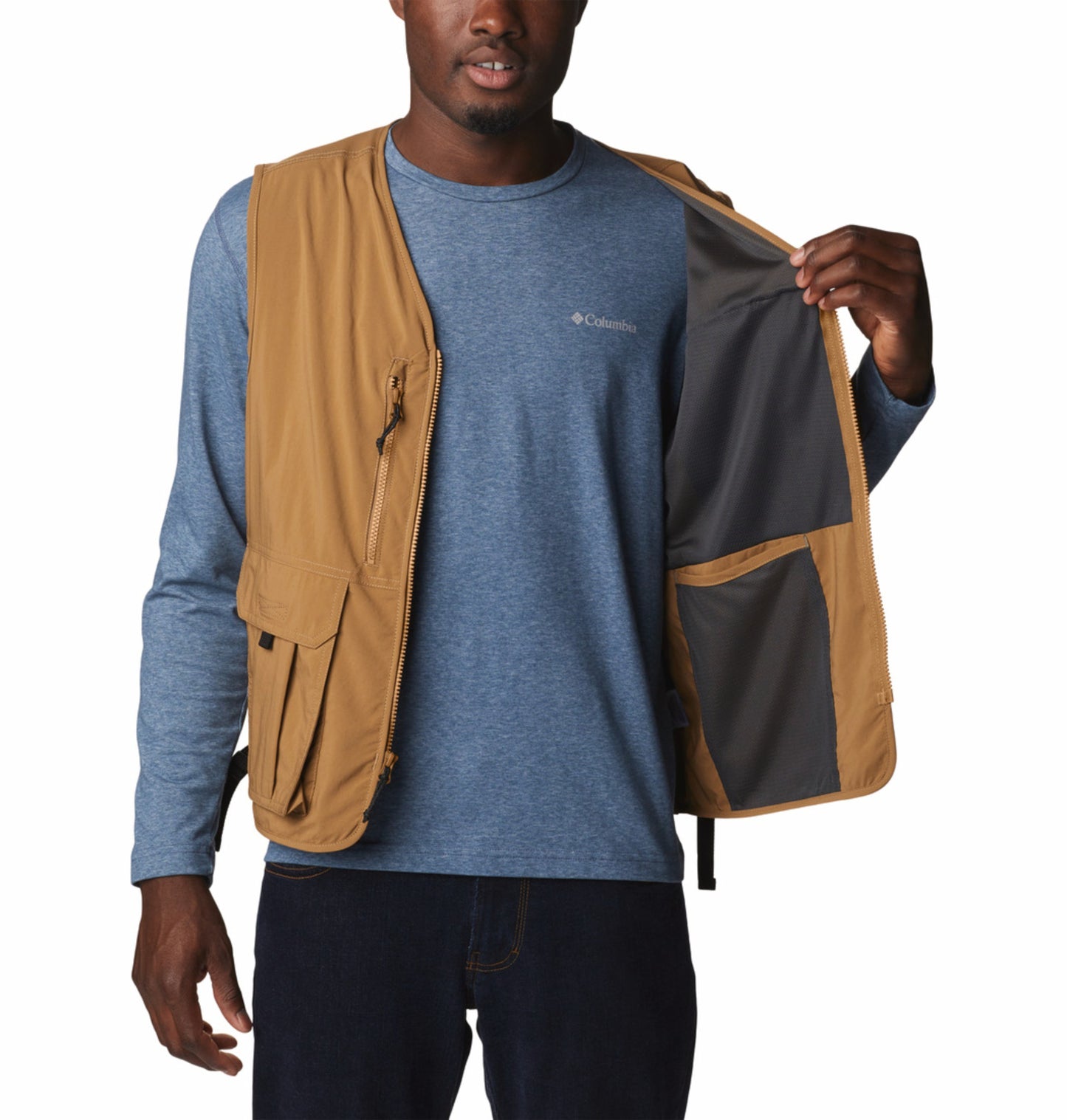 Columbia Men Brown Omni-Shade Silver Ridge Utility Vest - Sun Protection