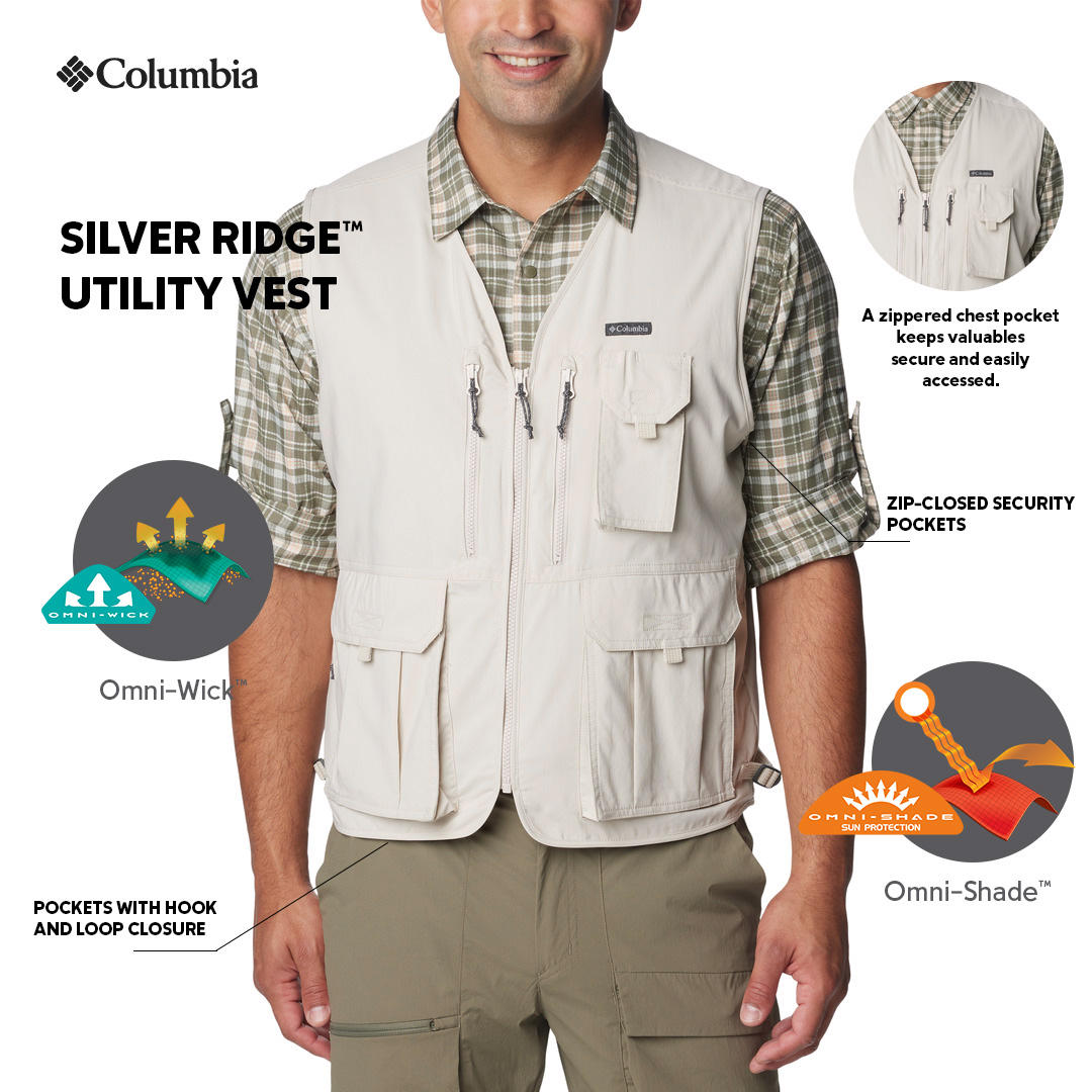 Columbia Mens Beige Omni-Wick Silver Ridge Utility Vest