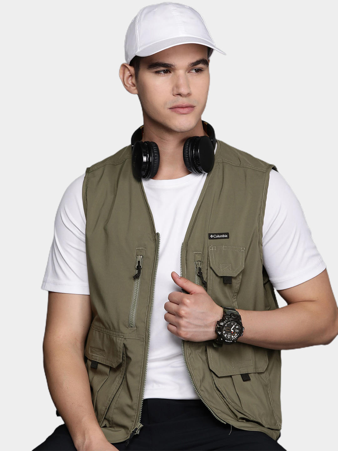 Columbia Men Olive Silver Ridge Utility Vest