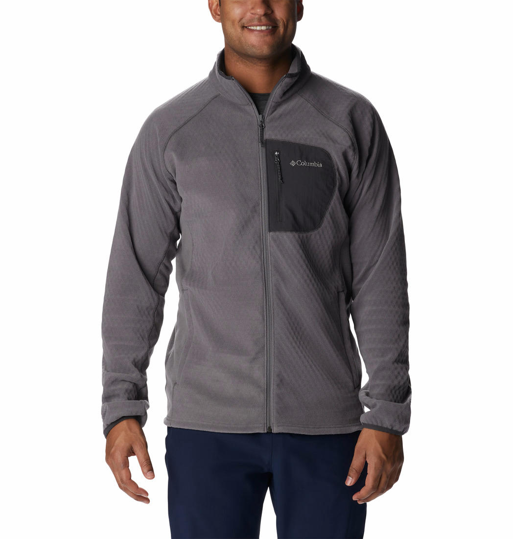 Columbia Men Grey M Outdoor Tracks Full Zip Fleece Jacket
