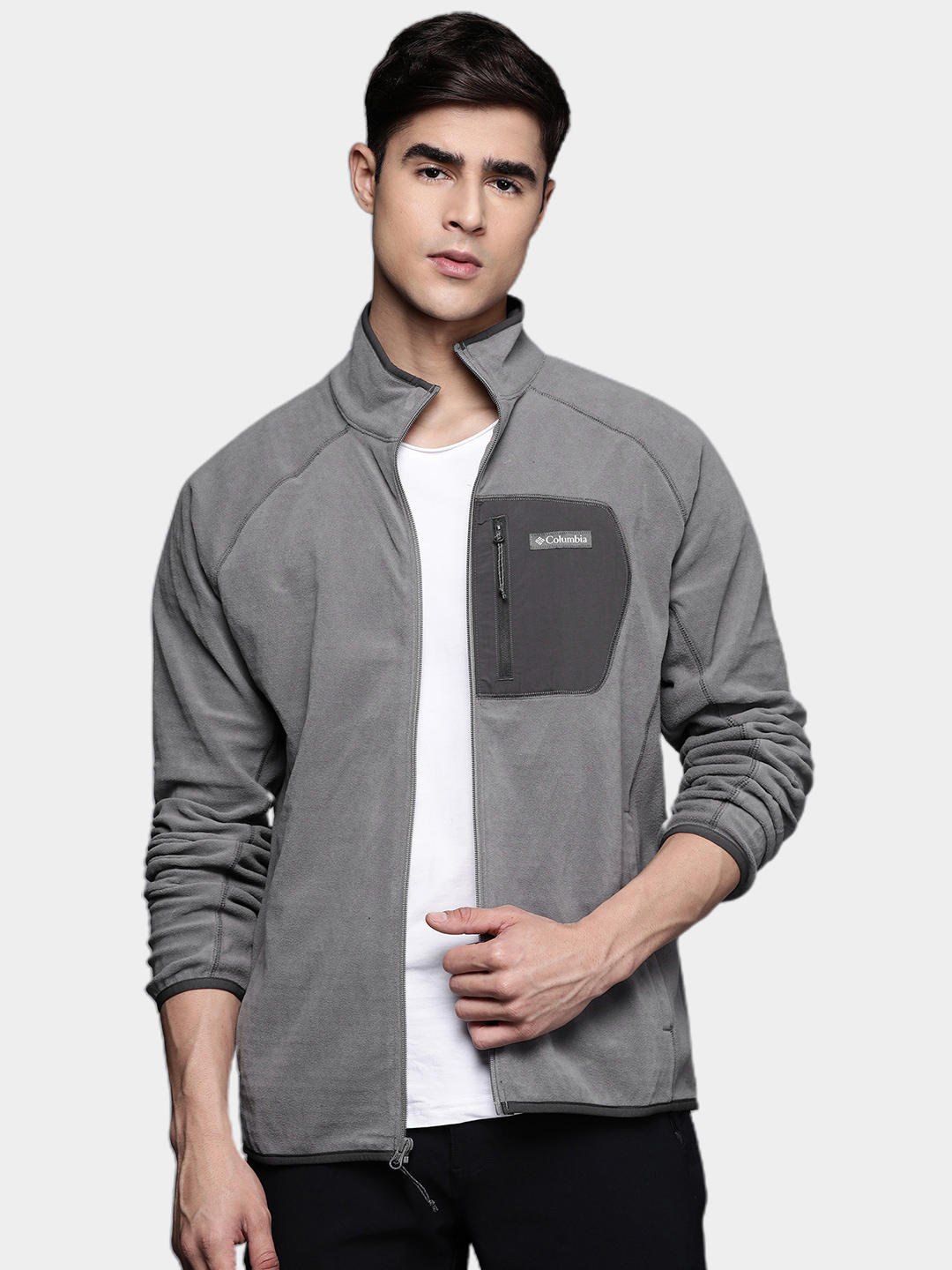 Columbia Men Grey M Outdoor Tracks Full Zip Fleece Jacket