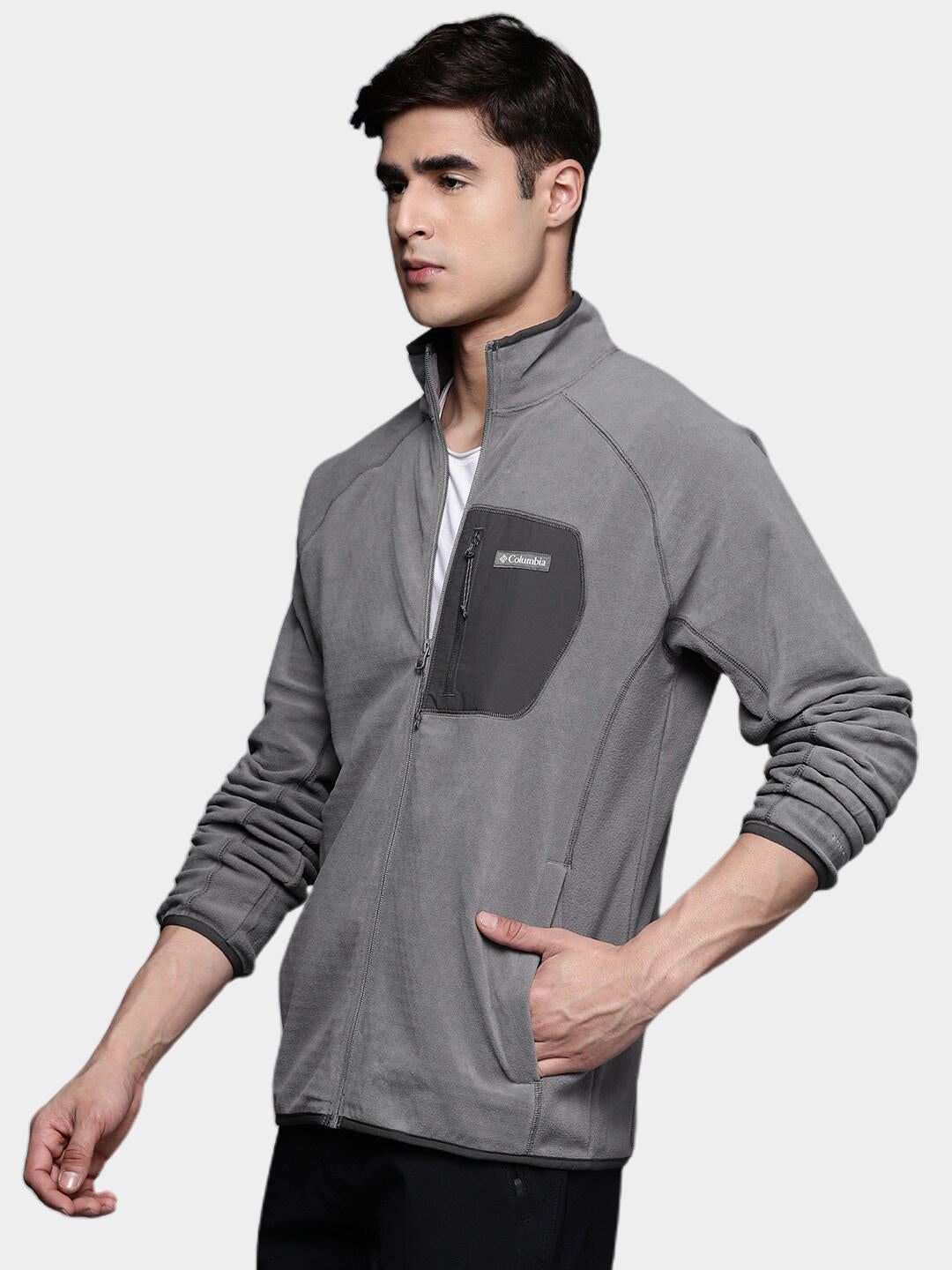 Columbia Men Grey M Outdoor Tracks Full Zip Fleece Jacket