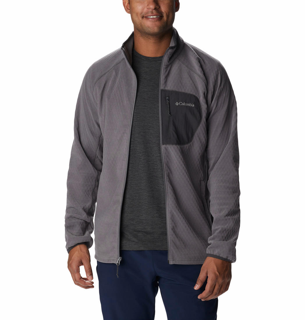Columbia Men Grey M Outdoor Tracks Full Zip Fleece Jacket