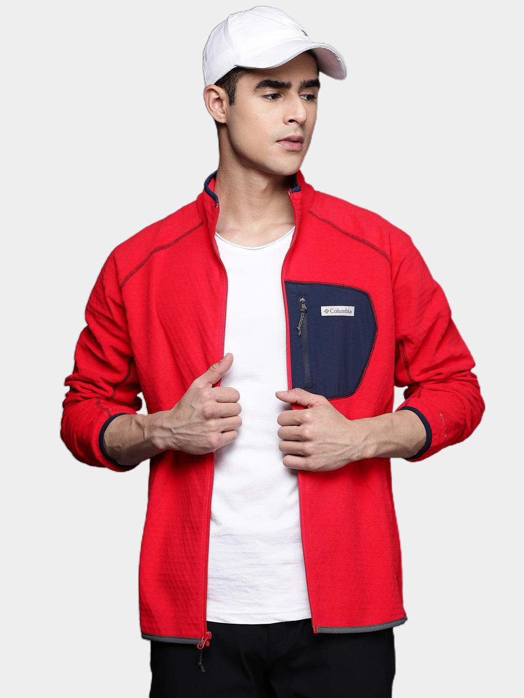 Columbia Men Red M Outdoor Tracks Full Zip Fleece Jacket