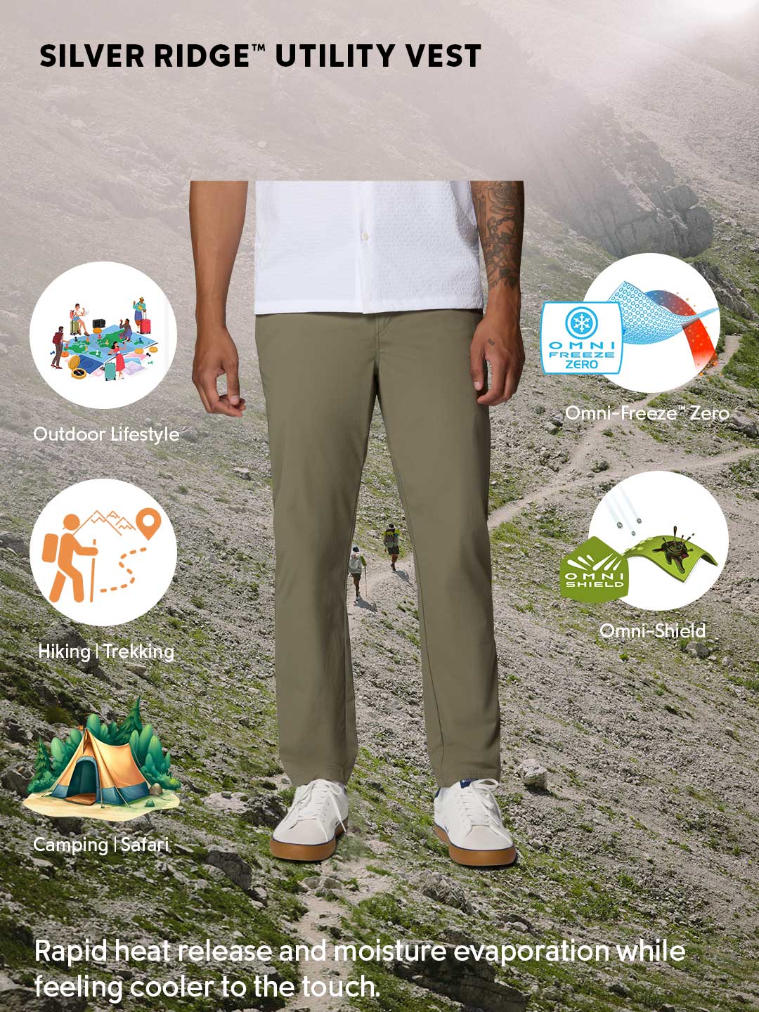 Columbia Men’s Olive Green Omni-Freeze ROC Lite Chino Pant for Cooling Comfort