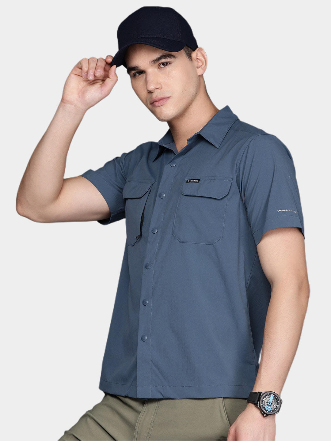 Columbia Men Navy Blue Canyon Gate Utility Short Sleeve Shirts