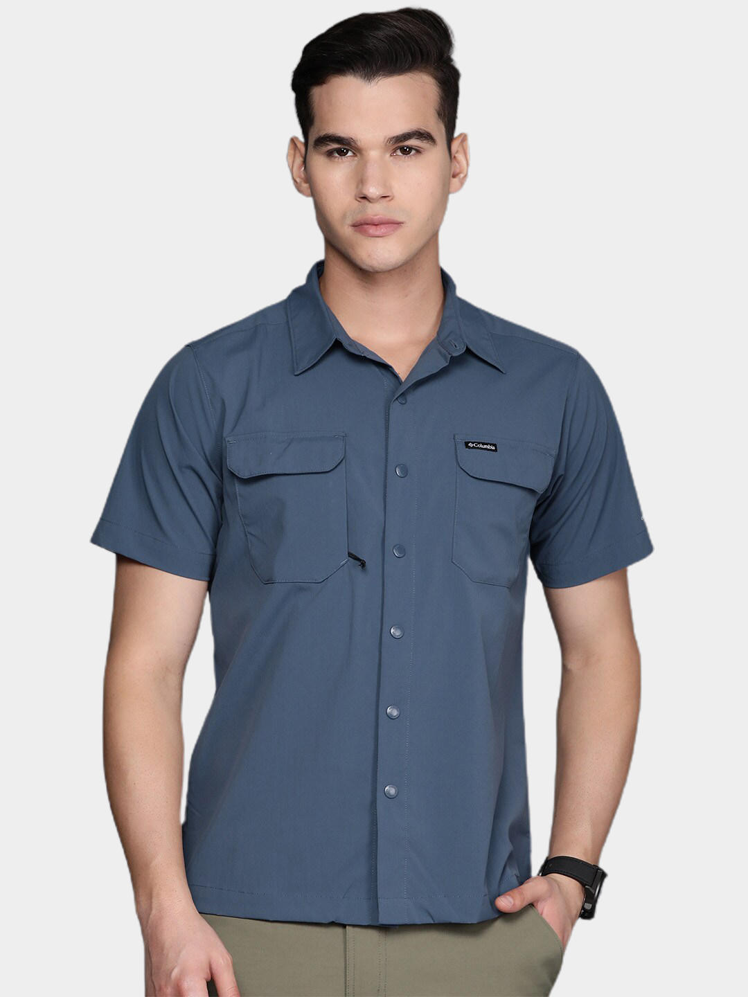 Columbia Men Navy Blue Canyon Gate Utility Short Sleeve Shirts