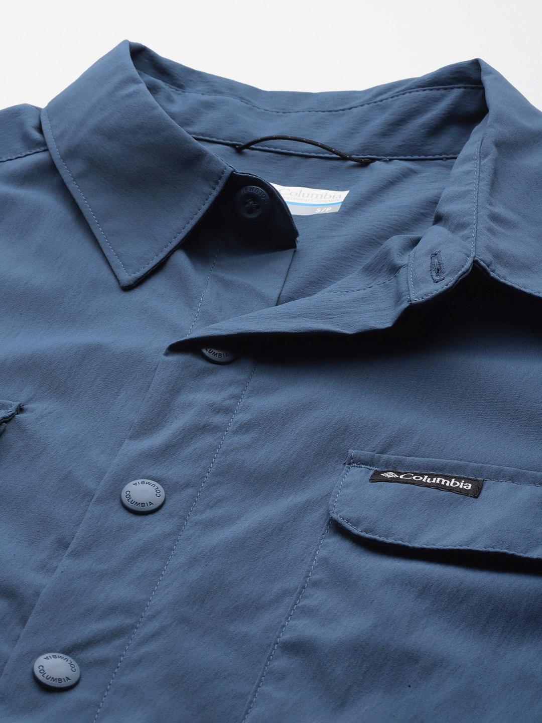 Columbia Men Navy Blue Canyon Gate Utility Short Sleeve Shirts