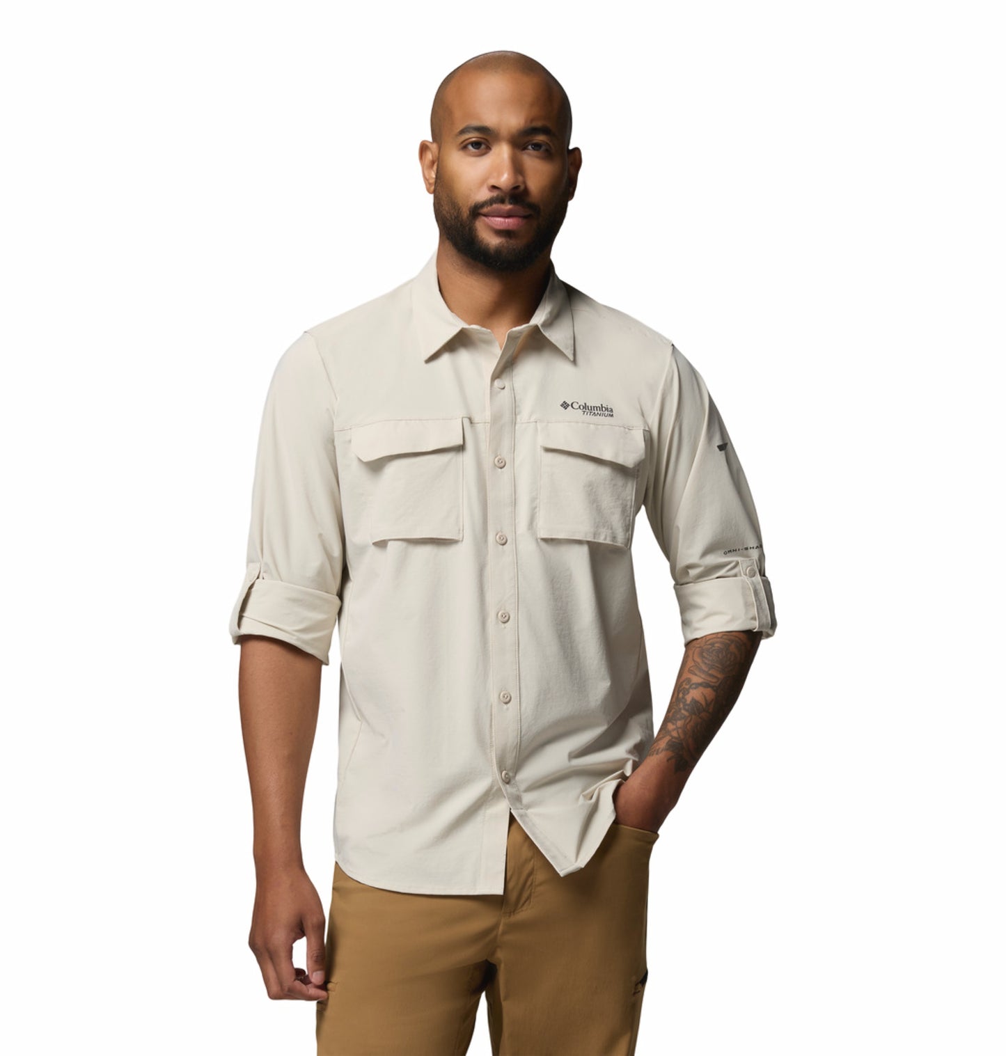 Columbia Men’s Beige Omni-Shade Silver Ridge Elite Long Sleeve Shirt