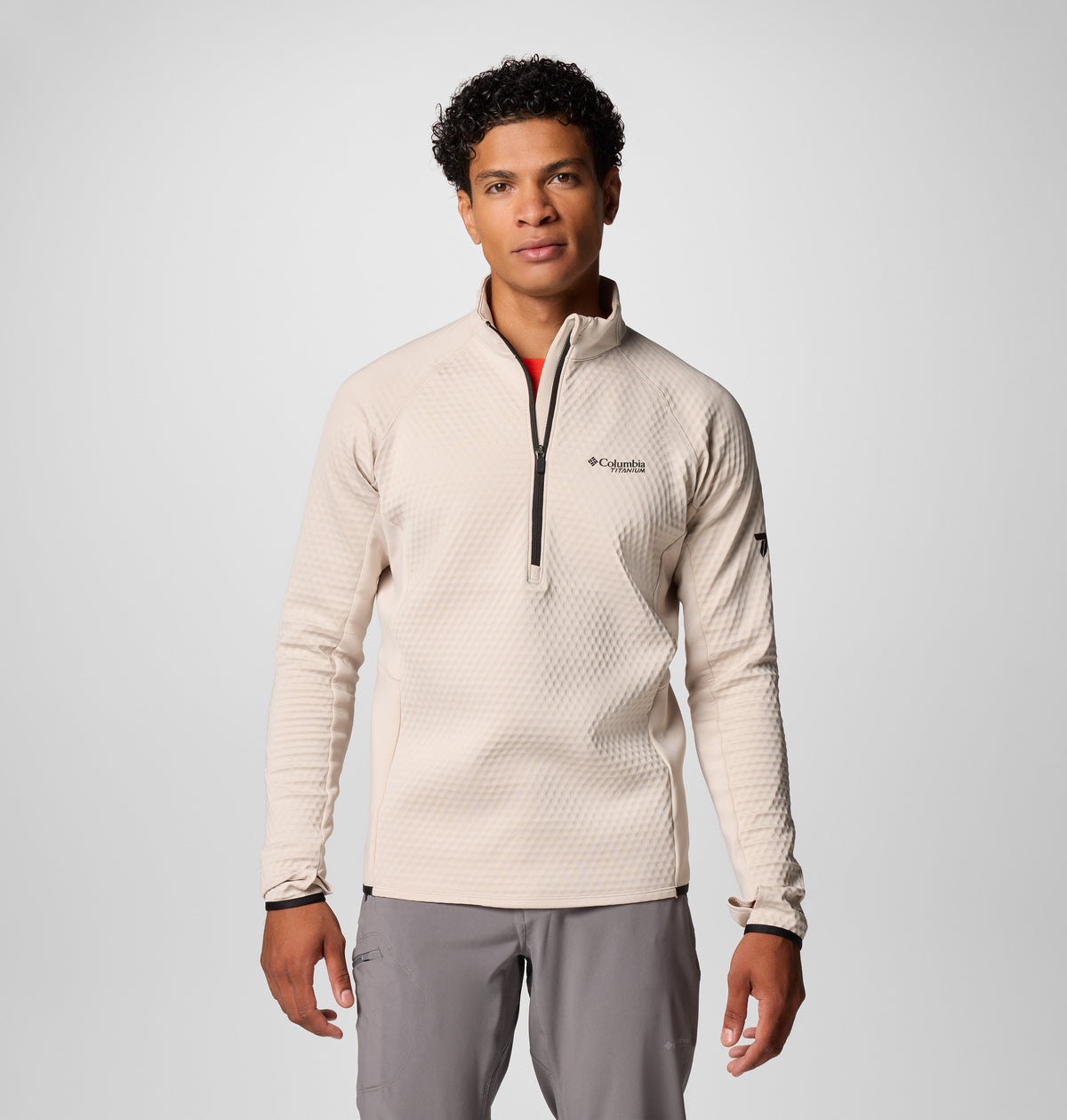 Columbia Men Beige Omni-Shade Driventure Half Zip Sweatshirt (Sun Protection)