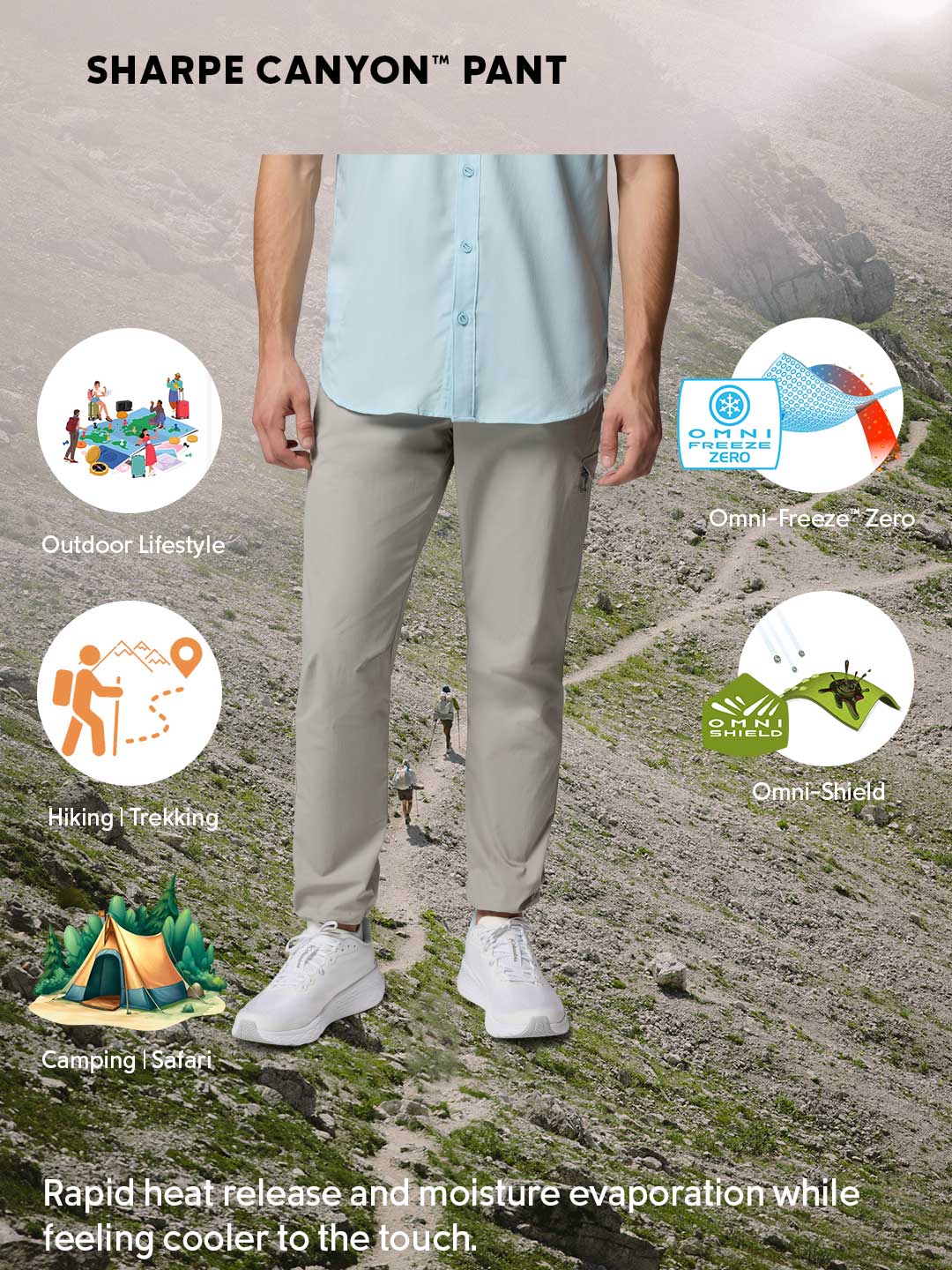 Columbia Men’s Light Grey Omni-Freeze Sharpe Canyon Pants