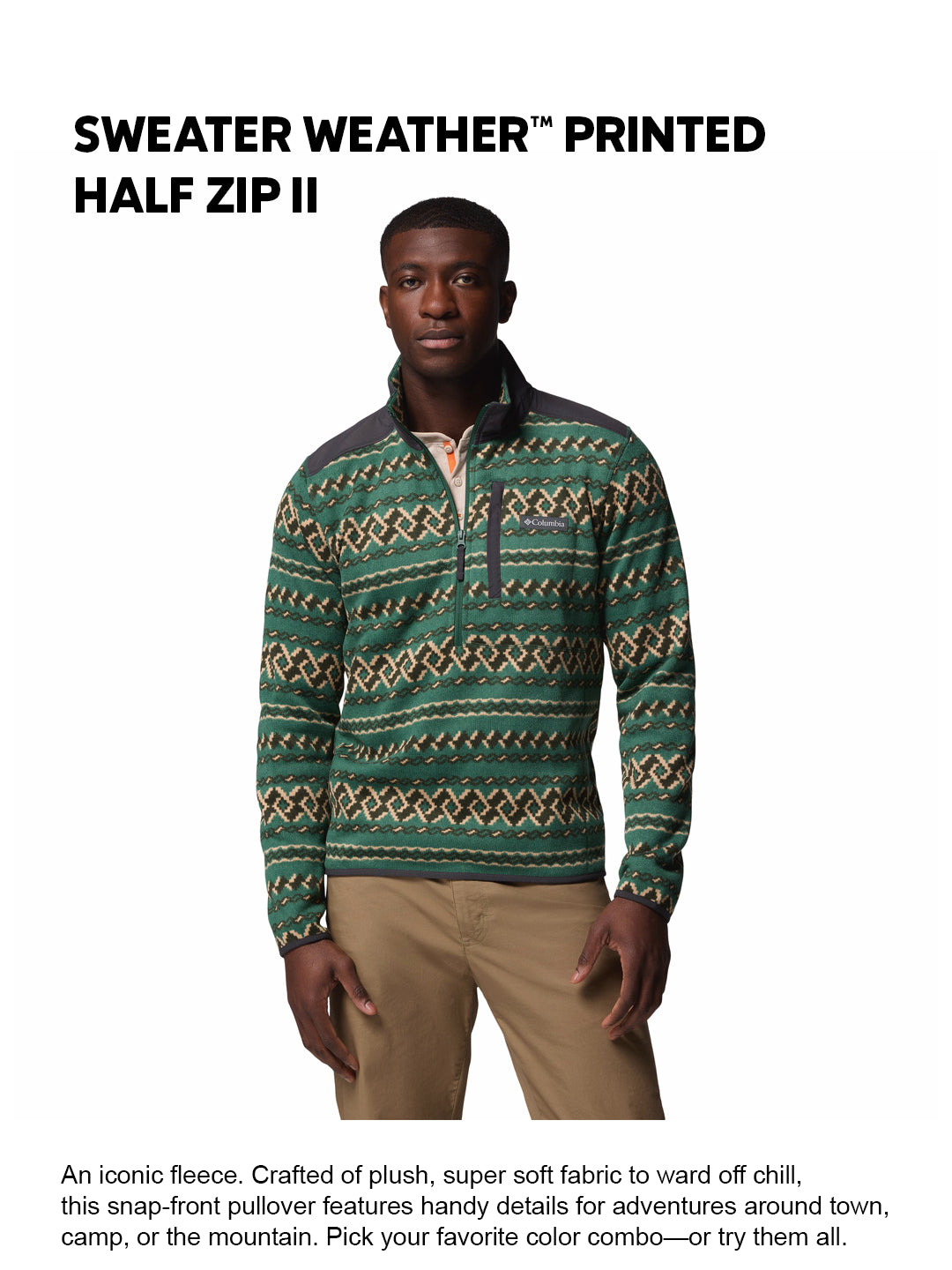 Columbia Men Green Sweater Weather Printed II Fleece